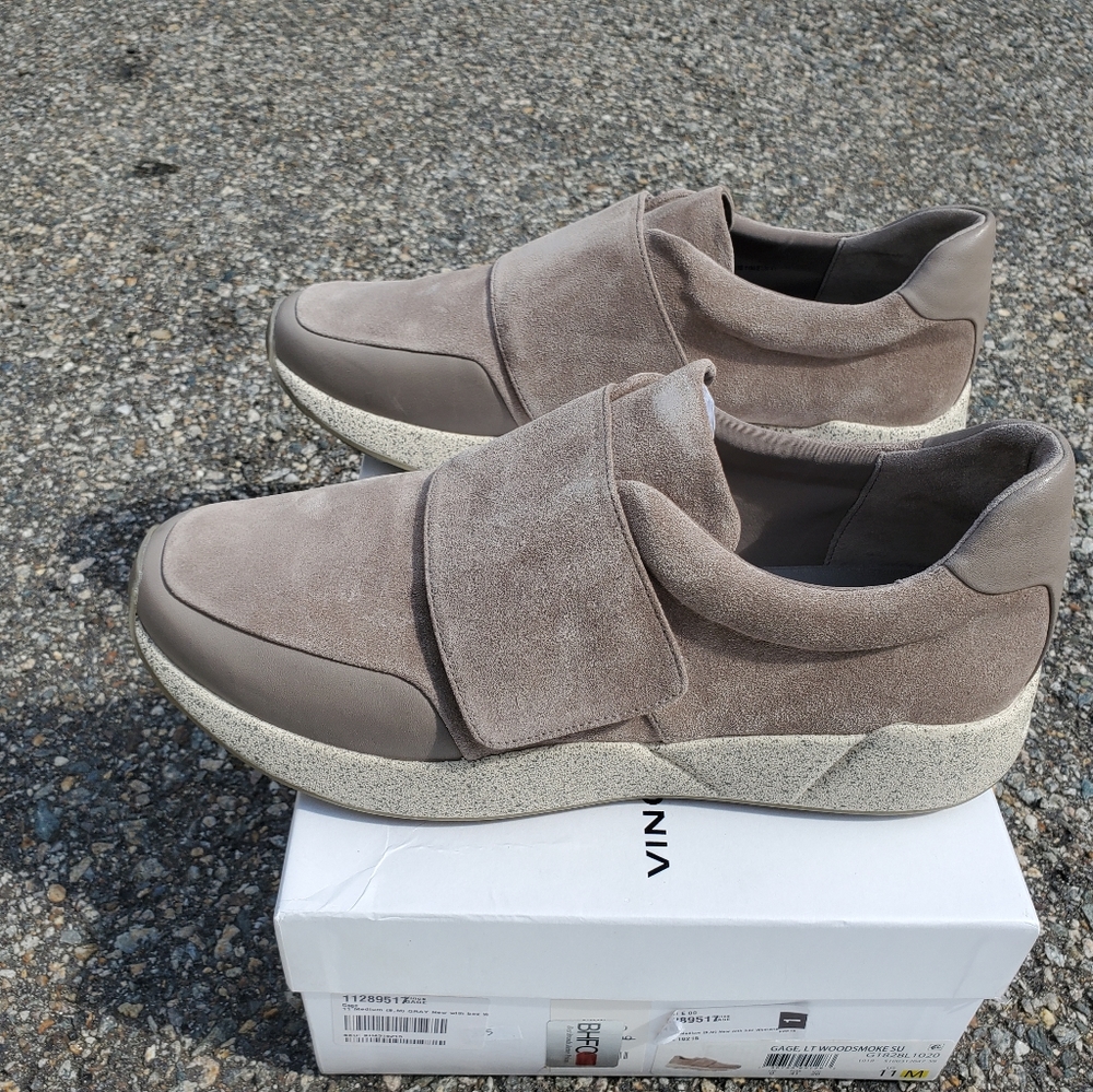NIB VINCE Gage Woodsmoke Gray Leather Suede Velcro Walking Sneakers sz 11 - Picture 6 of 9